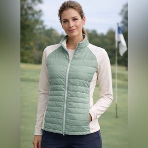 Peter Millar Merge Elite Hybrid Jacket XS Green Cream Golf Performance Full Zip